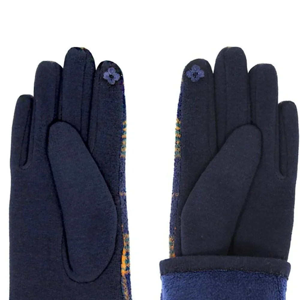 Black Button Plaid Smart Gloves Fleece Lined Smart Touch Text Friend